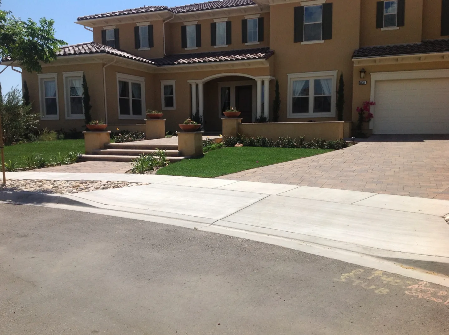 Lawn and paving at the front entrance