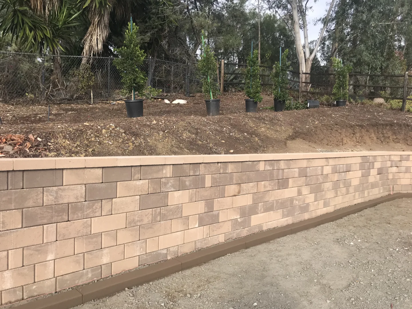 Retaining wall detail along the garden